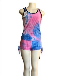 Pink/Blue Tie Dye Scrunchy Shorts Set